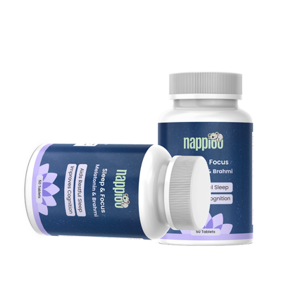 Nappioo Sleep & Focus – Melatonin & Brahmi | Restful Sleep & Enhanced Cognition (50 Tablets)